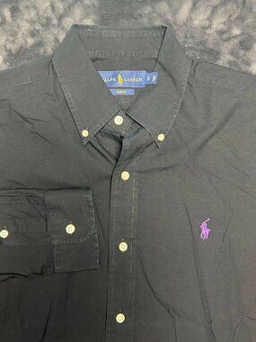 Ralph Lauren Slim Fit Shirt S Long Sleeve Black 100% Cotton Button-Down